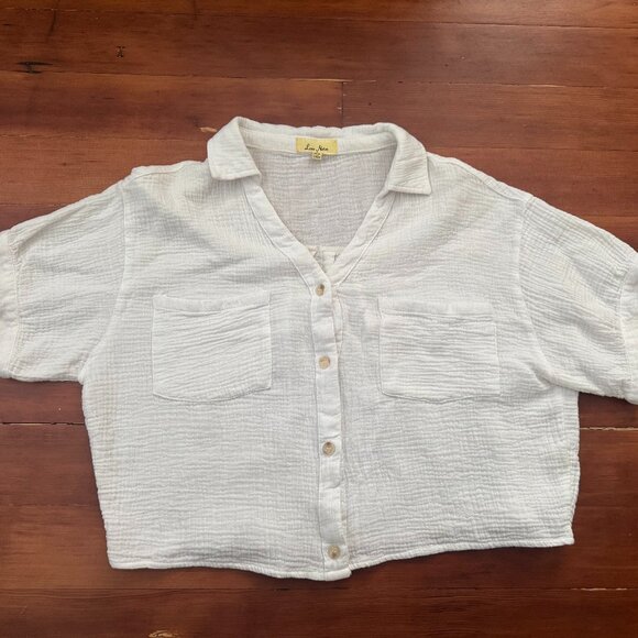 Cropped White Buttonup Blouse - Picture 1 of 5